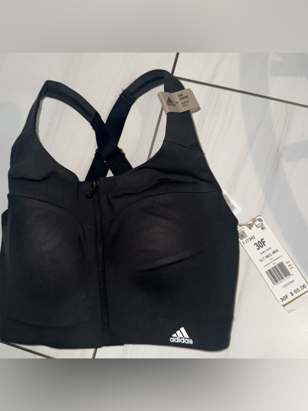 adidas Black Front-Zip Cross-Back Sports Bra